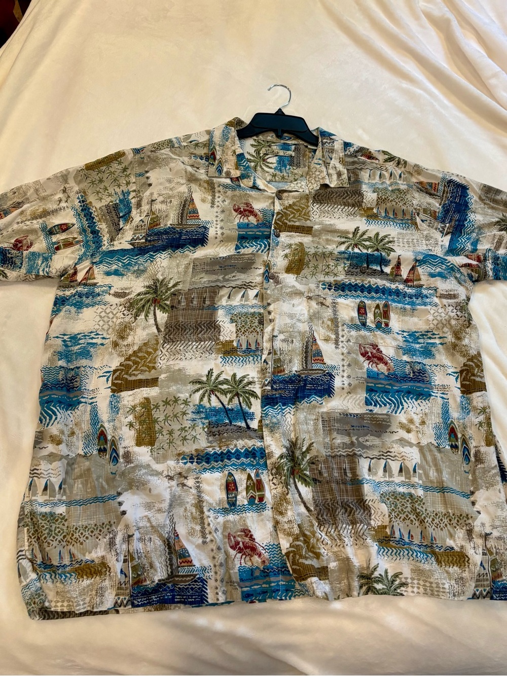 GUC 3XLT Tropical Hawaiian Button-Up Shirt in Blue, Tan & Green